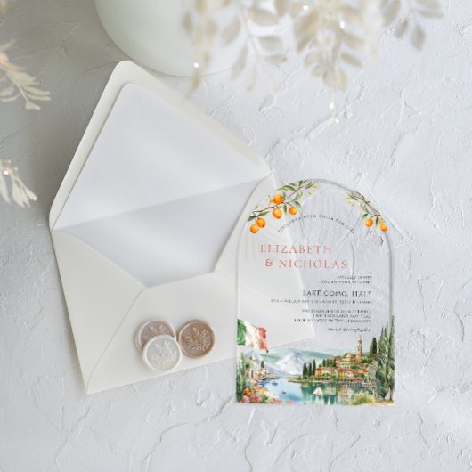 Illustrierter Comer See Hochzeit Italien Acryleinladungen