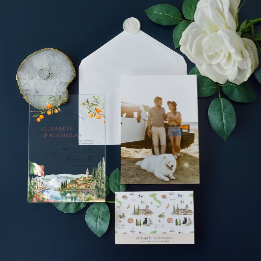 Illustrierter Comer See Hochzeit Italien Acryleinladungen