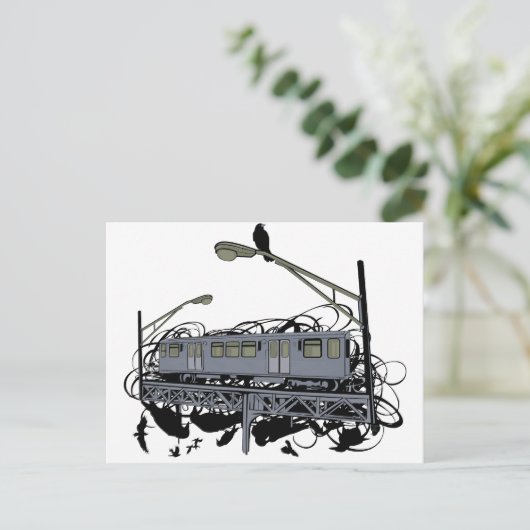 Illustrierter El Train & Crows Postkarte (Stehend Vorderseite)