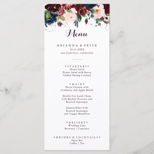 Illustrierter Fall Blumendinner Menükarte (Vorderseite)