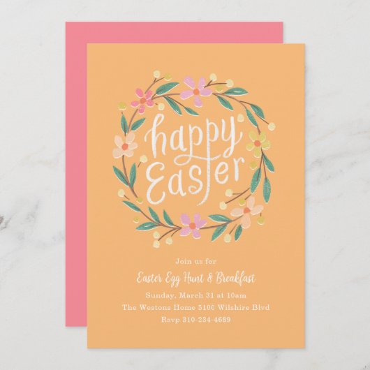 Illustrierter Frühjahrskrieg Ostereier Jagd Peach Einladung (Vorne/Hinten)