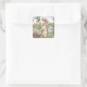 Illustrierter Frühlingshase im Garten Quadratischer Aufkleber (Tasche)