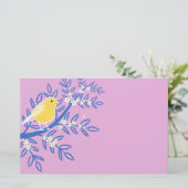 Illustrierter Gelbbvogel auf rosa Hintergrund Briefpapier (Stehend Vorderseite)