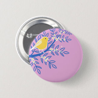 Illustrierter Gelbbvogel auf rosa Hintergrund Button