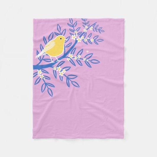 Illustrierter Gelbbvogel auf rosa Hintergrund Fleecedecke (Vorderseite)