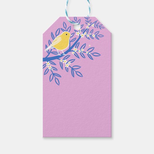 Illustrierter Gelbbvogel auf rosa Hintergrund Geschenkanhänger (Vorderseite)