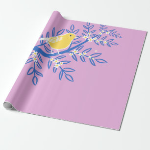 Illustrierter Gelbbvogel auf rosa Hintergrund Geschenkpapier