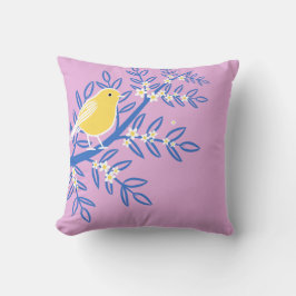 Illustrierter Gelbbvogel auf rosa Hintergrund Kissen