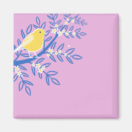 Illustrierter Gelbbvogel auf rosa Hintergrund Magnet