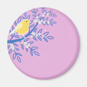 Illustrierter Gelbbvogel auf rosa Hintergrund Magnet