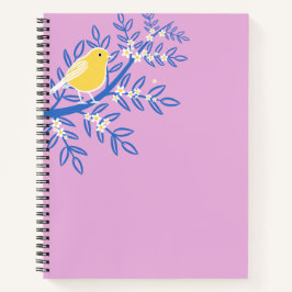 Illustrierter Gelbbvogel auf rosa Hintergrund Notizblock