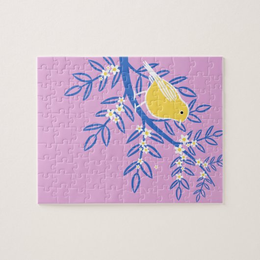 Illustrierter Gelbbvogel auf rosa Hintergrund Puzzle (Horizontal)