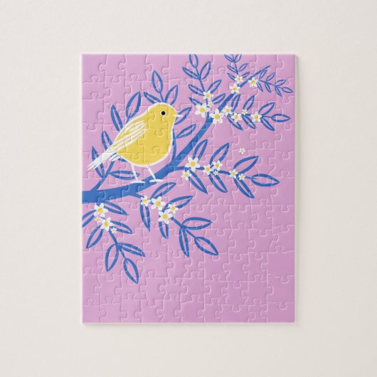 Illustrierter Gelbbvogel auf rosa Hintergrund Puzzle (Vertikal)