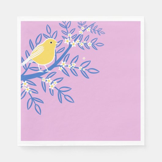 Illustrierter Gelbbvogel auf rosa Hintergrund Serviette (Vorderseite)