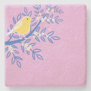 Illustrierter Gelbbvogel auf rosa Hintergrund Steinuntersetzer
