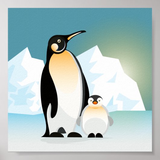 Illustrierter geometrischer Pinguin stand mit Baby Poster (Vorne)