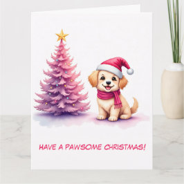 Illustrierter Goldener Retriever in rosa Weihnacht Karte