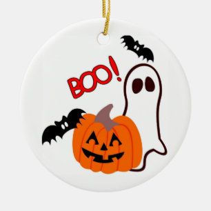 Illustrierter Halloween Ghost und Pumpkin Keramik Ornament