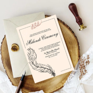 illustrierter handgezogener Pfau Arabian Mehndi Einladung