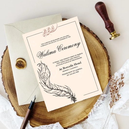 illustrierter handgezogener Pfau Arabian Walima Einladung