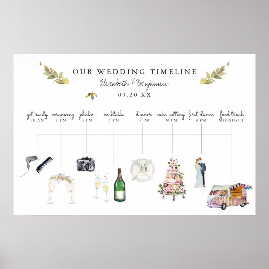 Illustrierter Hochzeitstag - Begrüßung Poster (Vorne)