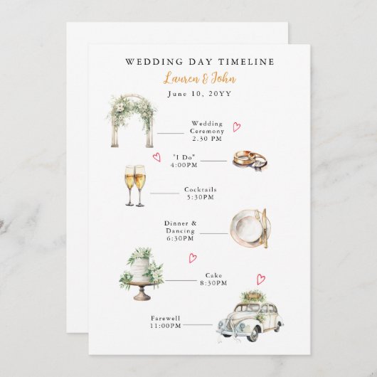 Illustrierter Hochzeitstag Programm (Vorne/Hinten)