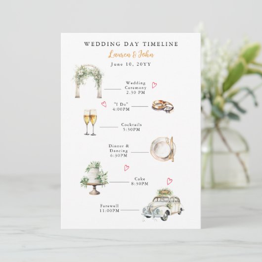 Illustrierter Hochzeitstag Programm (Stehend Vorderseite)