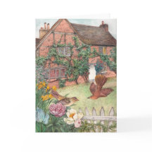 Illustrierter Hüttengarten mit Vögeln