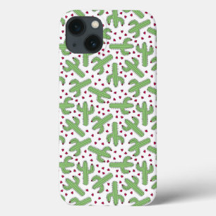 Illustrierter Kaktus u. rosa Blumen-Muster iPhone 13 Hülle