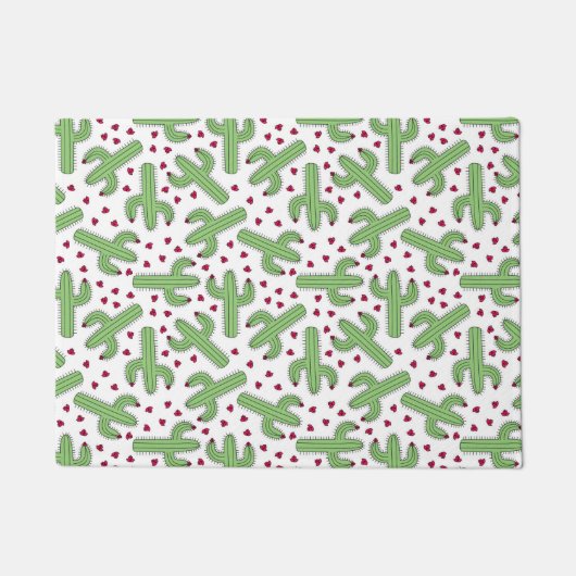 Illustrierter Kaktus u. rosa Blumen-Muster Fußmatte (Vorderseite)