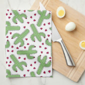 Illustrierter Kaktus u. rosa Blumen-Muster Geschirrtuch (Viertel Falte)