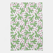 Illustrierter Kaktus u. rosa Blumen-Muster Geschirrtuch (Vertikal)