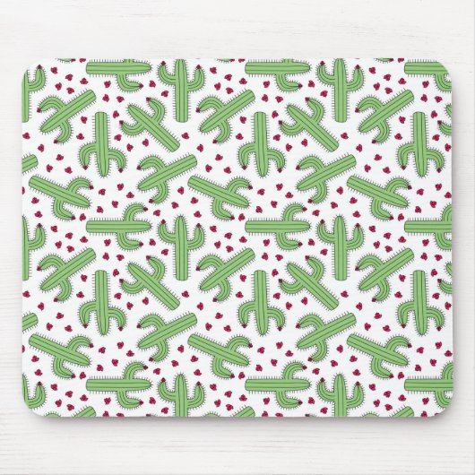 Illustrierter Kaktus u. rosa Blumen-Muster Mousepad (Vorne)