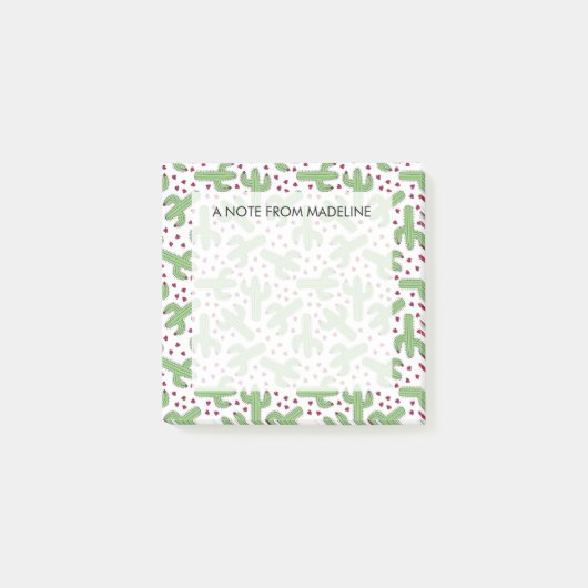 Illustrierter Kaktus u. rosa Blumen-Muster Post-it Klebezettel (Vorderseite)