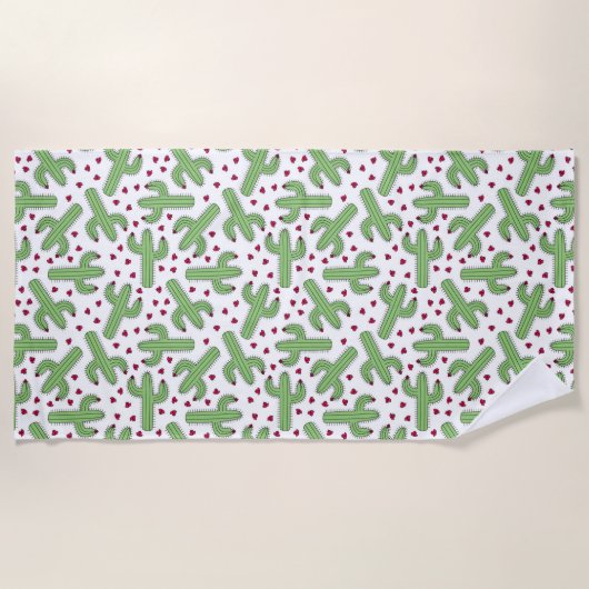 Illustrierter Kaktus u. rosa Blumen-Muster Strandtuch (Vorderseite)