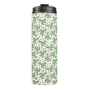 Illustrierter Kaktus u. rosa Blumen-Muster Thermosbecher