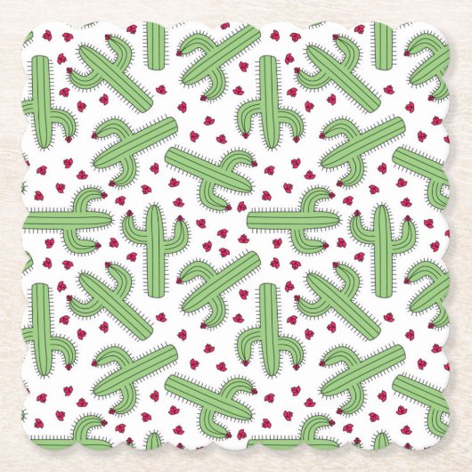 Illustrierter Kaktus u. rosa Blumen-Muster Untersetzer (Vorderseite)