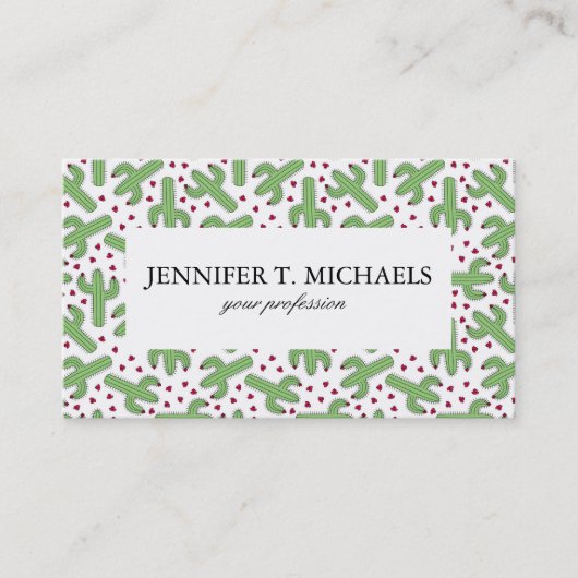 Illustrierter Kaktus u. rosa Blumen-Muster Visitenkarte (Vorderseite)