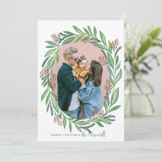 Illustrierter Leaf-Foto Einladung (Stehend Vorderseite)