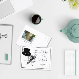 Illustrierter Minimalistischer B/W-Script-Wedding- Postkarte