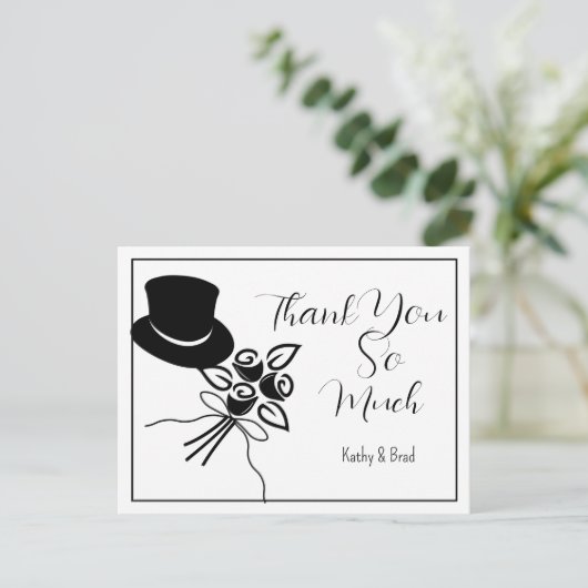 Illustrierter Minimalistischer B/W-Script-Wedding- Postkarte (Stehend Vorderseite)