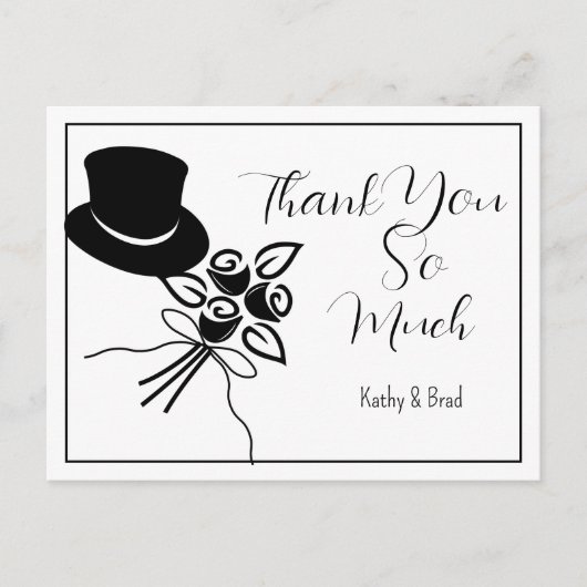 Illustrierter Minimalistischer B/W-Script-Wedding- Postkarte (Vorderseite)