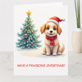 Illustrierter Niedlicher Welpen- und Weihnachtsbau Karte