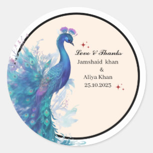 illustrierter Pfau Danke Favor Klassischer Aufkleb Runder Aufkleber
