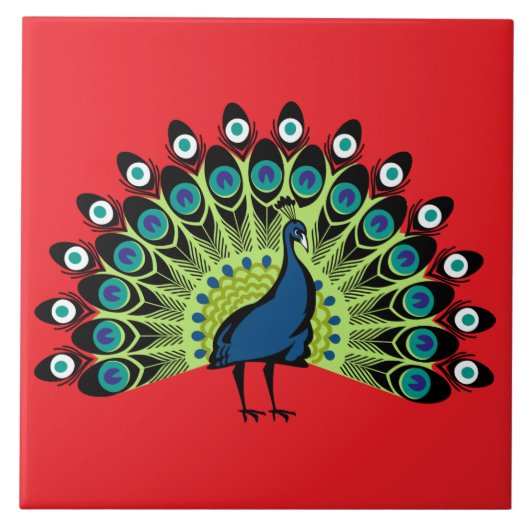 illustrierter Pfau Fliese (Vorderseite)