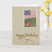 Illustrierter Pferdestern-u. -streifen-Geburtstag Karte (Gelbe Blume)