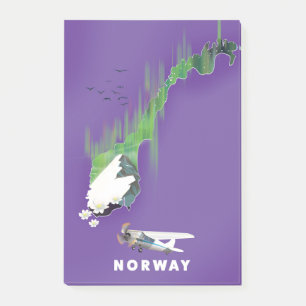 Illustrierter Poster mit Norwegens Karte. Post-it Klebezettel