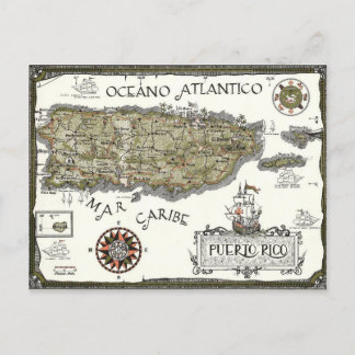 Illustrierter Puerto Rico Karte Postkarte