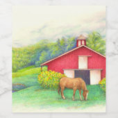 Illustrierter Roter Stall und Sonnenblumen Weinetikett (Einzelnes Label)