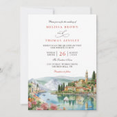 Illustrierter See Como Italien Modernes QR-Code Ho Einladung (Vorderseite)